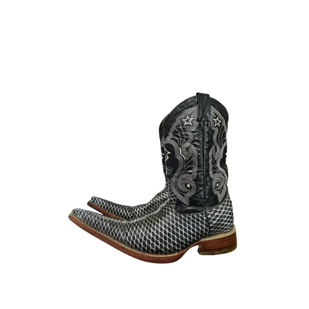 Tino Boots Black Python Snake Print Mens Size 6 A Snip Toe Western Mid Calf